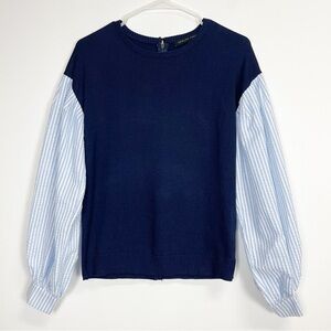 English Factory Sweater Womens Small Navy Blue Shirt Long Sleeves Zipper Back